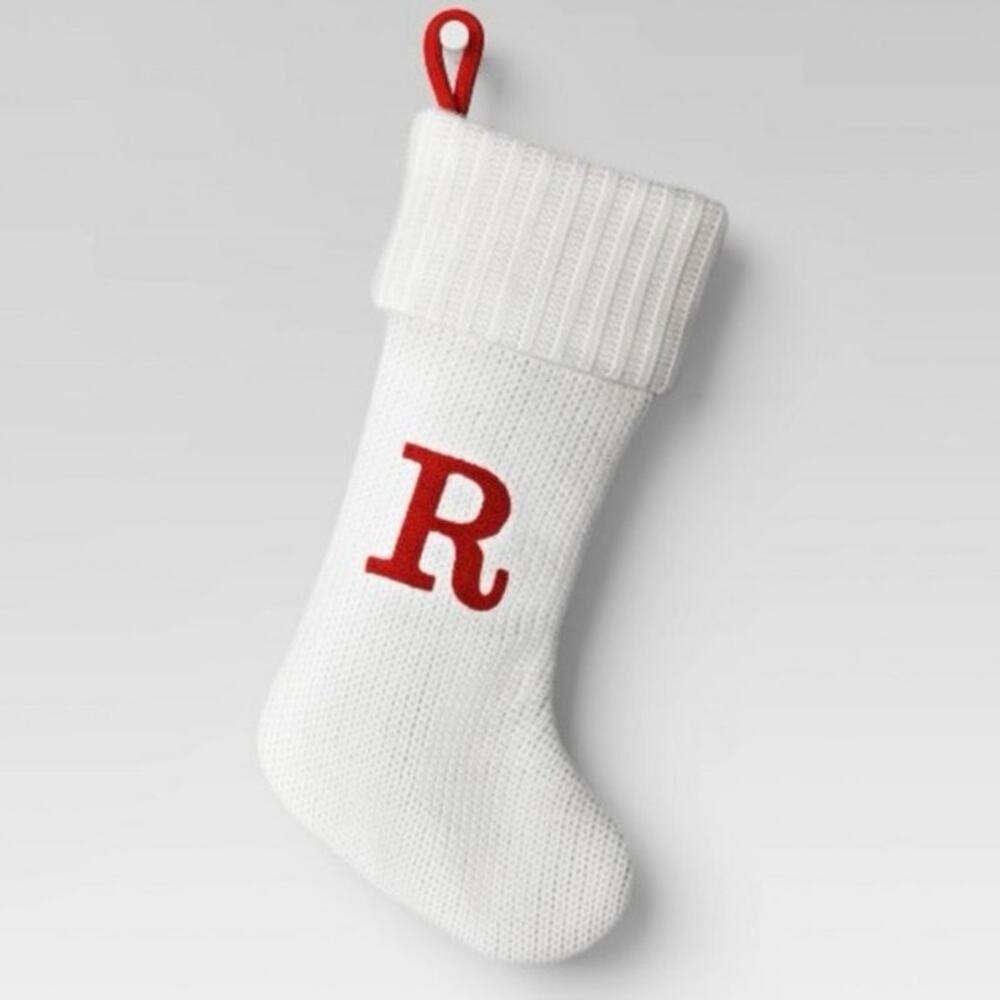 NEW Wondershop Knit Christmas Stocking Monogram R Red White Holiday Festive Cozy